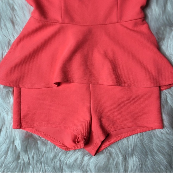SOLD❗️MATERIAL GIRL Padded Neon Pink Peplum Romper - Picture 3 of 8